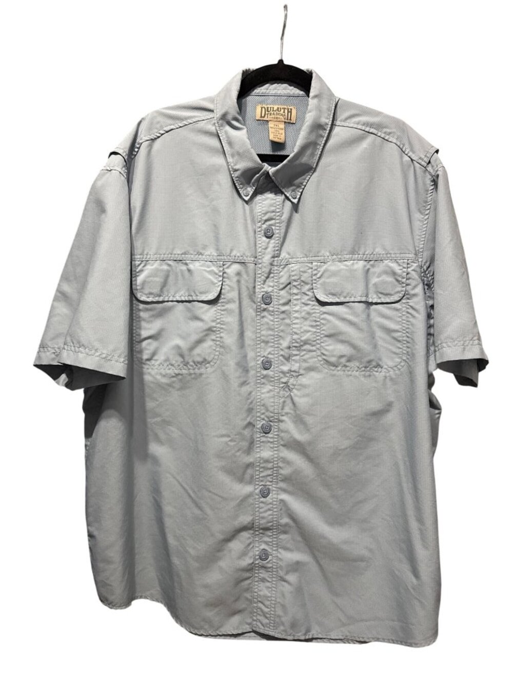 Duluth Trading Mens 2XL Light Blue Short Sleeve Button-Up Utility Shirt Vents